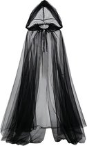 Halloween Cape - Doorzichtige Cape met Capuchon voor Heks of Spook - Cosplay en Halloween Kostuum - Lengte 190 cm - Zwarte Kleur