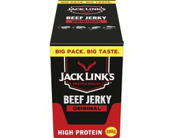 Jack Link's Original Beef Jerky - High Protein - 100% Beef - Hoog in Eiwitten - Ideale Proteine Snack - voor Tussendoor, Onderweg of voor het Sporten - 10x100g