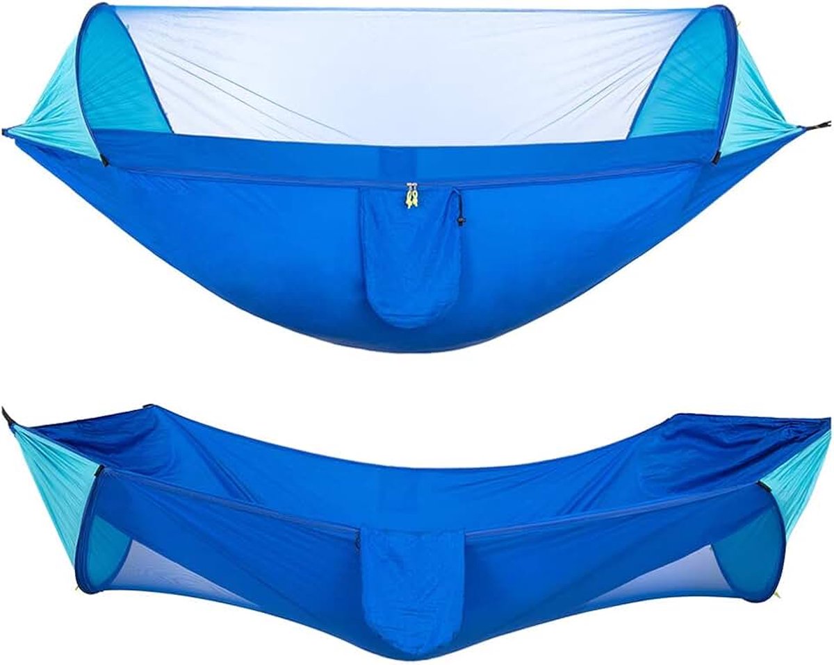 Quick-Opening Hangmat Met Muskietennetten, Camping Hangmat Lichtgewicht Double Hangmat, Draagbare Reizen Hangmat Voor Indoor, Outdoor, Wandeltocht Maken, Kamperen,Blue