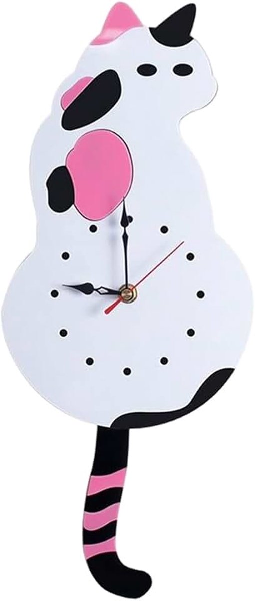 Wandklok Schattige Stille Decoratieve Batterijklok Niet-tikkend Analoog | Dierenklok Zwaaiende Schattige Stille Niet-tikkende Decoratieve Klok voor Keuken, Woonkamer, Kantoor en Huis, Decor