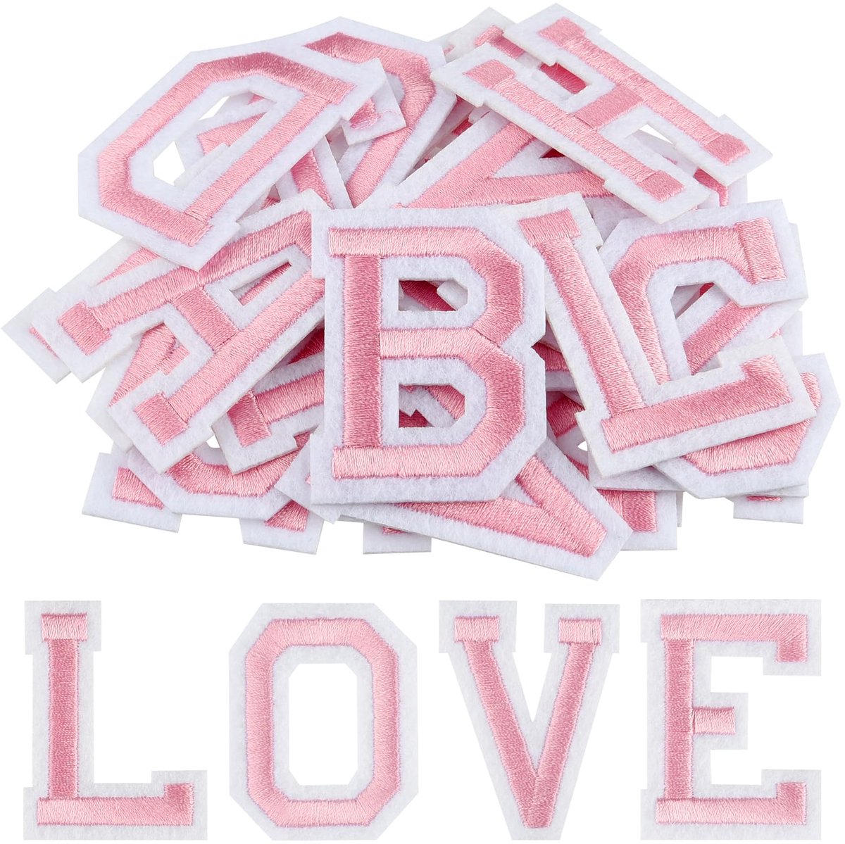 Opstrijkbare letterpatches A-Z, 5 cm opstrijkbare geborduurde alfabetpatch voor kleding, broeken, hoeden, tassen - lichtroze