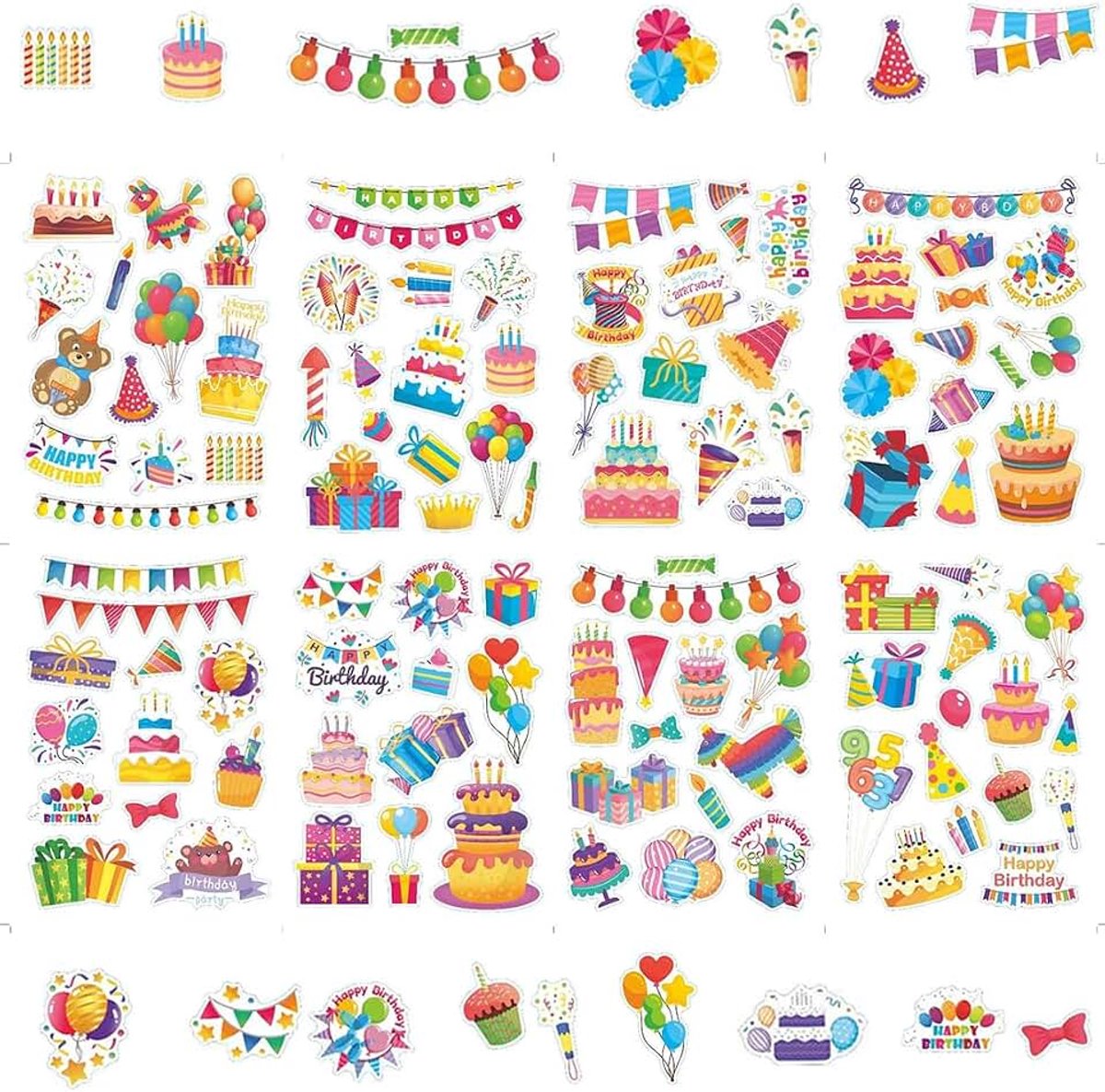 8 vellen stickers verjaardag kinderen, scrapbook-stickers, zelfklevende verjaardagsstickers, voor doe-het-zelf verjaardagskaarten, geschenken, gastenboek, fotoalbum, scrapbook