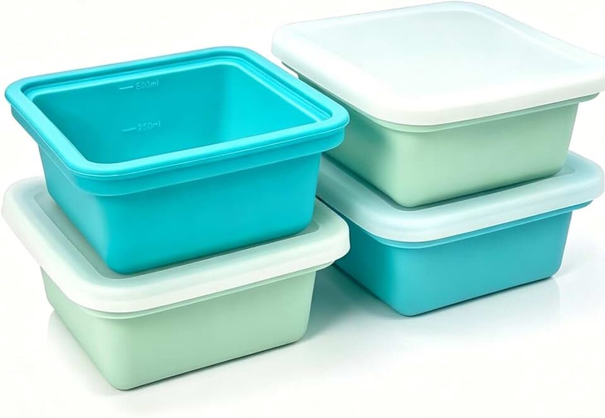 Grote siliconen vriesblad, 4 stuks sopenvriesvormpje met deksel, siliconen vriesvorm vriesbeker voor containers om soep, bouillon, saus op te slaan en in te vriezen