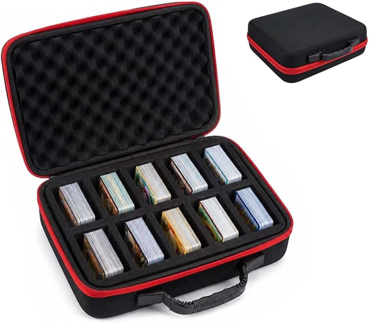 Verzamelkaartenopbergdoos voor 1200-2200 kaarten, opbergdoos met 10 uitneembare schuimrubberen scheidingswanden, premium verzamelkaartenbox voor MTG en sportkaarten