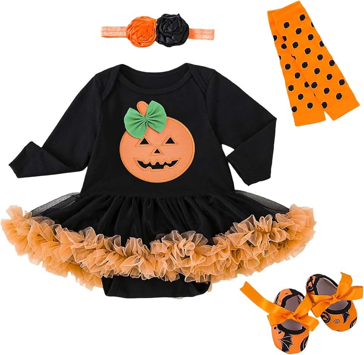 Stks pasgeboren baby meisje halloween pompoen outfits baby pompoen rompertje jurk met beenwarmer hoofdband schoenen kleding set
