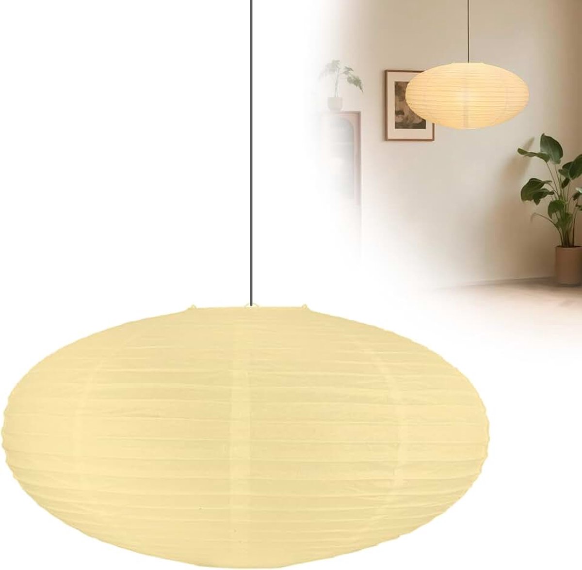 Papier, wit, ovaal, Chinese lampenkap, opvouwbare papieren lamp, zacht licht en warme sfeer, lampenkap hanglamp voor slaapkamer, eetkamer en woonkamer (lichtgeel, 1 stuk)