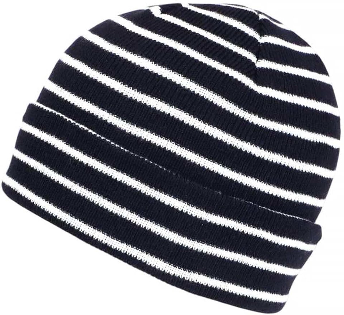 Marineblauwe muts, wit en marineblauw gestreept, Bretonse stijl, Elfenn, standaardmaat