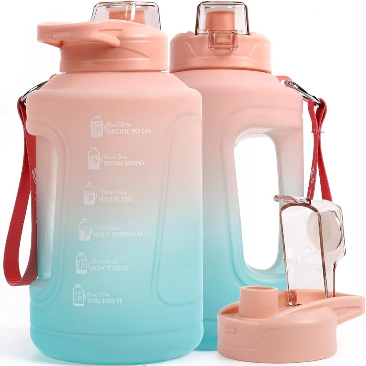 Grote drinkfles van 1,3 liter, sportfles, sportfles met handvat, fitness, lekvrije sportfles voor sportschool, outdoorsport, kantoor (1,3 l transparant)