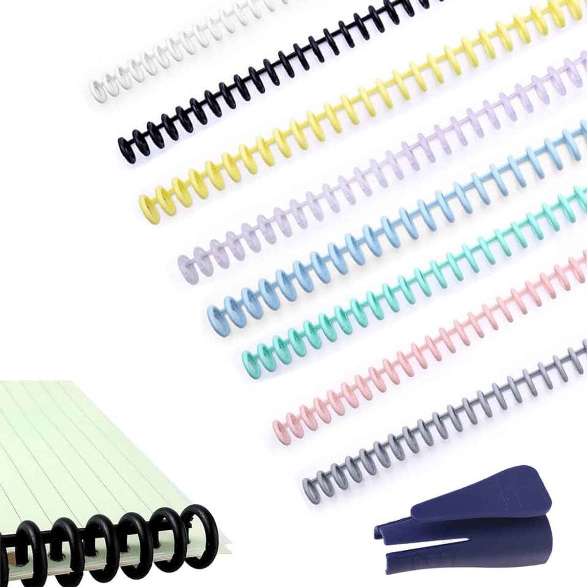 8 stuks 12 mm spiraalbinding van kunststof, spiraal om te binden, van kunststof, met 30 gaten, mini-ordneropener, spiraalbinding, 80 vellen voor doe-het-zelf papier, notitieboek, album,