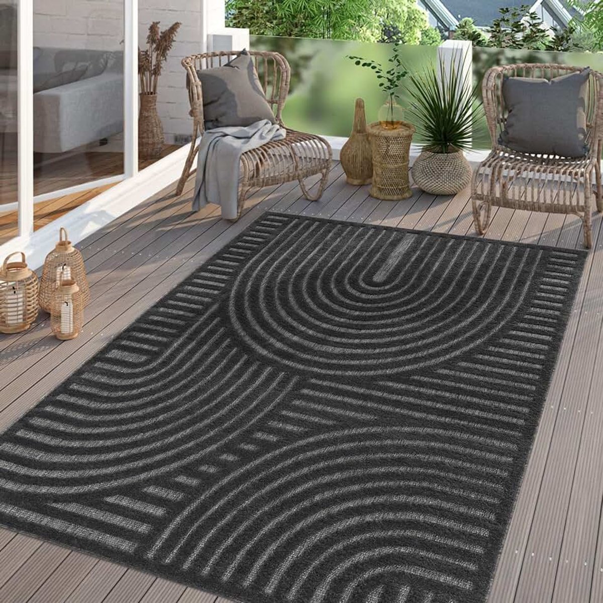 Home Tuin Vloerkleed Tapijt Voor Binnen En Buiten Balkon Keuken Tapijt Boho 3D Scandi Modern Effen Kleur, Kleur:Donkergrijs Antraciet, Maat:140x200 cm
