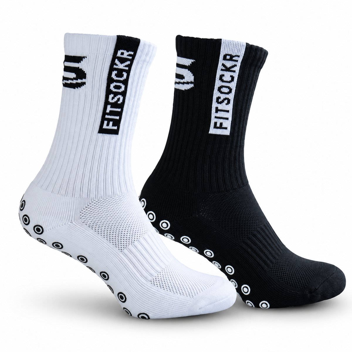 FitSockr Gripsokken Voetbal 2 Paar - Sportsokken - Grip socks - Voetbalsokken - Padel sokken - Antislip Sokken Heren/Dames/Kind - One - Wit en Zwart - Maat 38-43