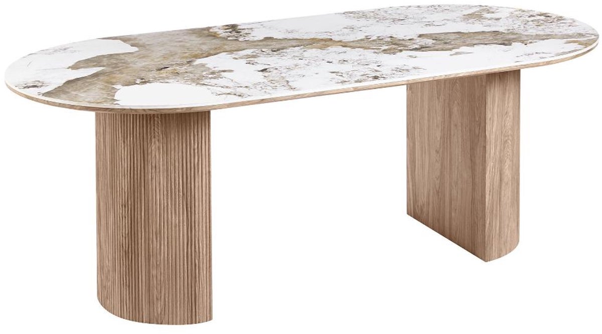 House Nordic Minamata eetkamertafel 100x210cm, keramisch tafelblad wit, donkerbruin.