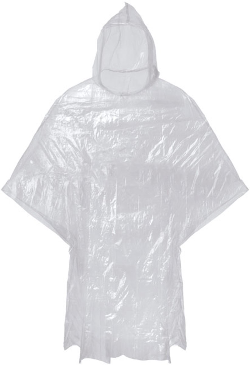 10 pack Opvouwbare kunststof poncho met capuchon, verpakt in een transparante polybag Transparant