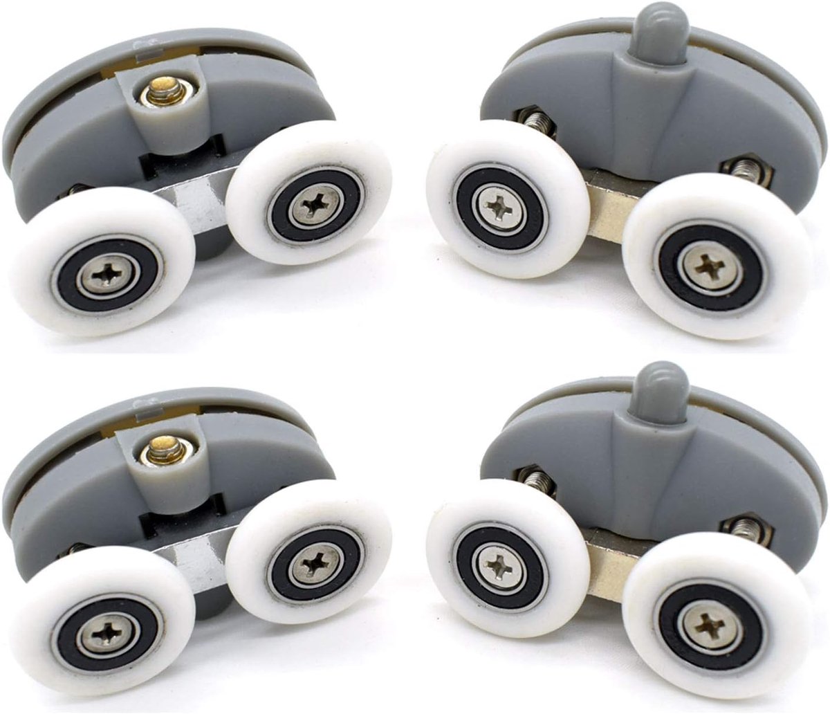Set van 4 dubbele douchedeur rollen/lopers/wielen afstand: 30 mm (25 mm)