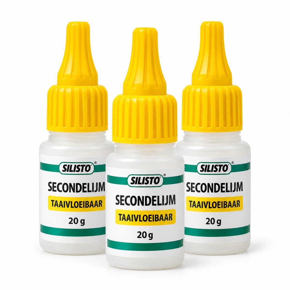 SILISTO Secondelijm 3 x 20 g – Taaivloeibare Superlijm voor Hout, Poreuze Materialen & Modelbouw