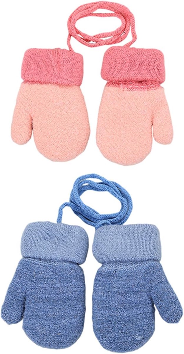Handschoenen voor kinderen, warme handschoenen voor kinderen, gebreide handschoenen van fleece, wanten, Blauw, M