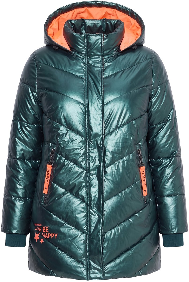 Angel of Style - Dames - Lange doorgestikte jas comfort fit capuchon - Petrolgroen - Maat 54+