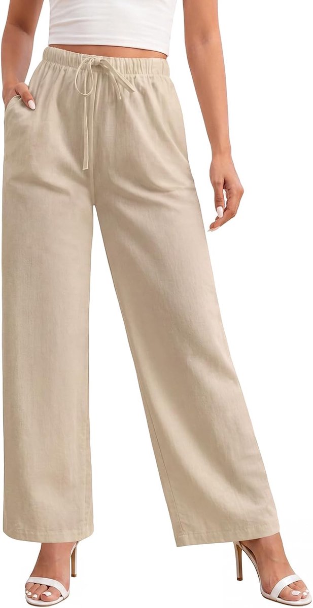 damesbroek, zomer, elegant, met trekkoord en zakken, stoffen broek voor dames, zomer, relaxbroek, wijde pijpen, casual