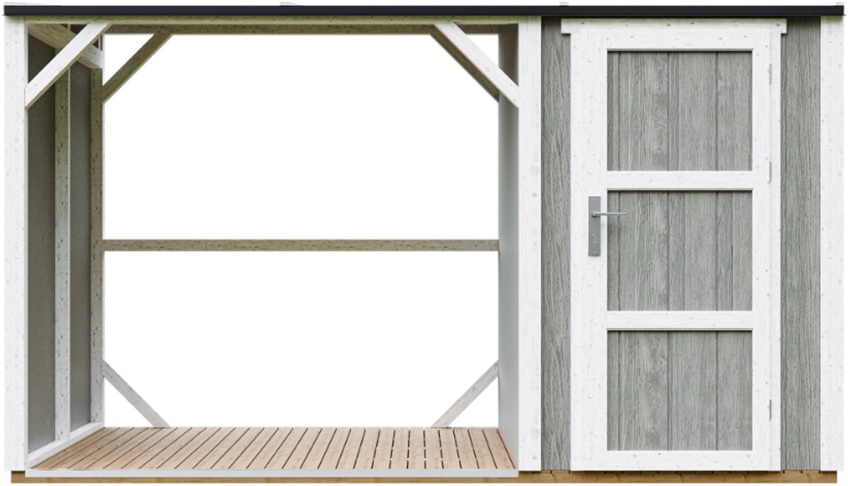 Timbela M985-TUNDRA GREY - LP SmartSide Houtopslag met afgesloten bergruimte - 4,14 m² - 345x120xH220 cm - Overkapping voor brandhout met berging