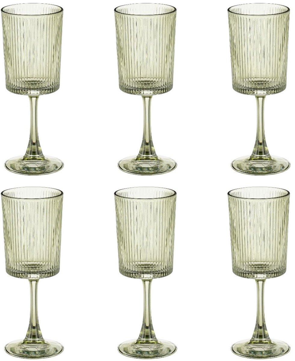 Mica Decorations Grigio Wijnglazen Groen Set van 6 - Wijnglazen met Subtiele Ribbelstructuur - Glazen voor Wijn, Water en Feestelijke Drankjes - H19 x Ø7 cm