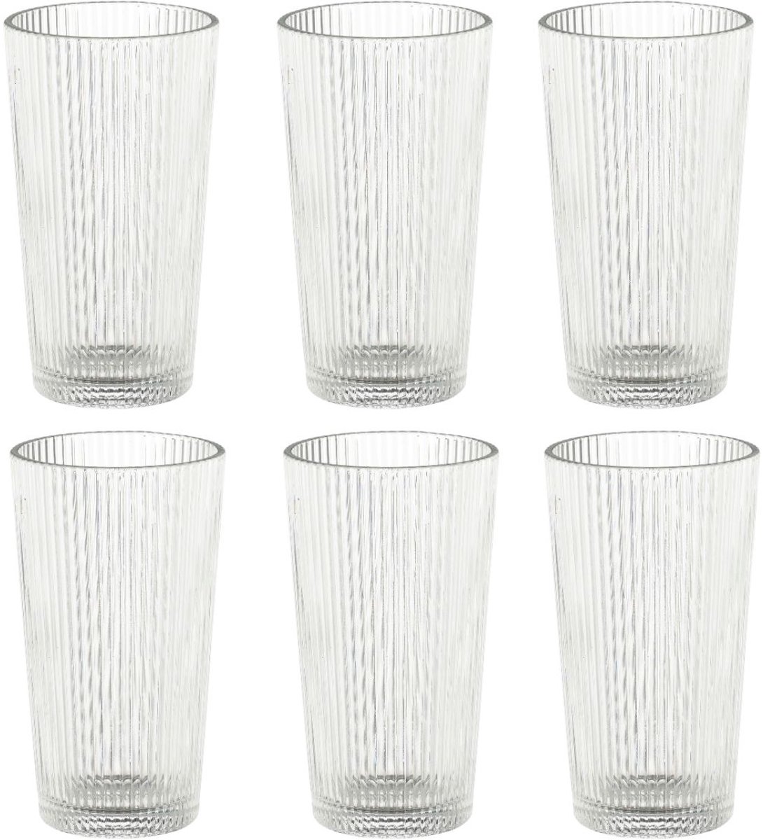 Mica Decorations Grigio Drinkglazen Set van 6 - Longdrinkglazen van Glas met Subtiele Ribbelstructuur - Transparant en Tijdloos voor Water, Frisdrank en Cocktails - H14 x Ø8 cm