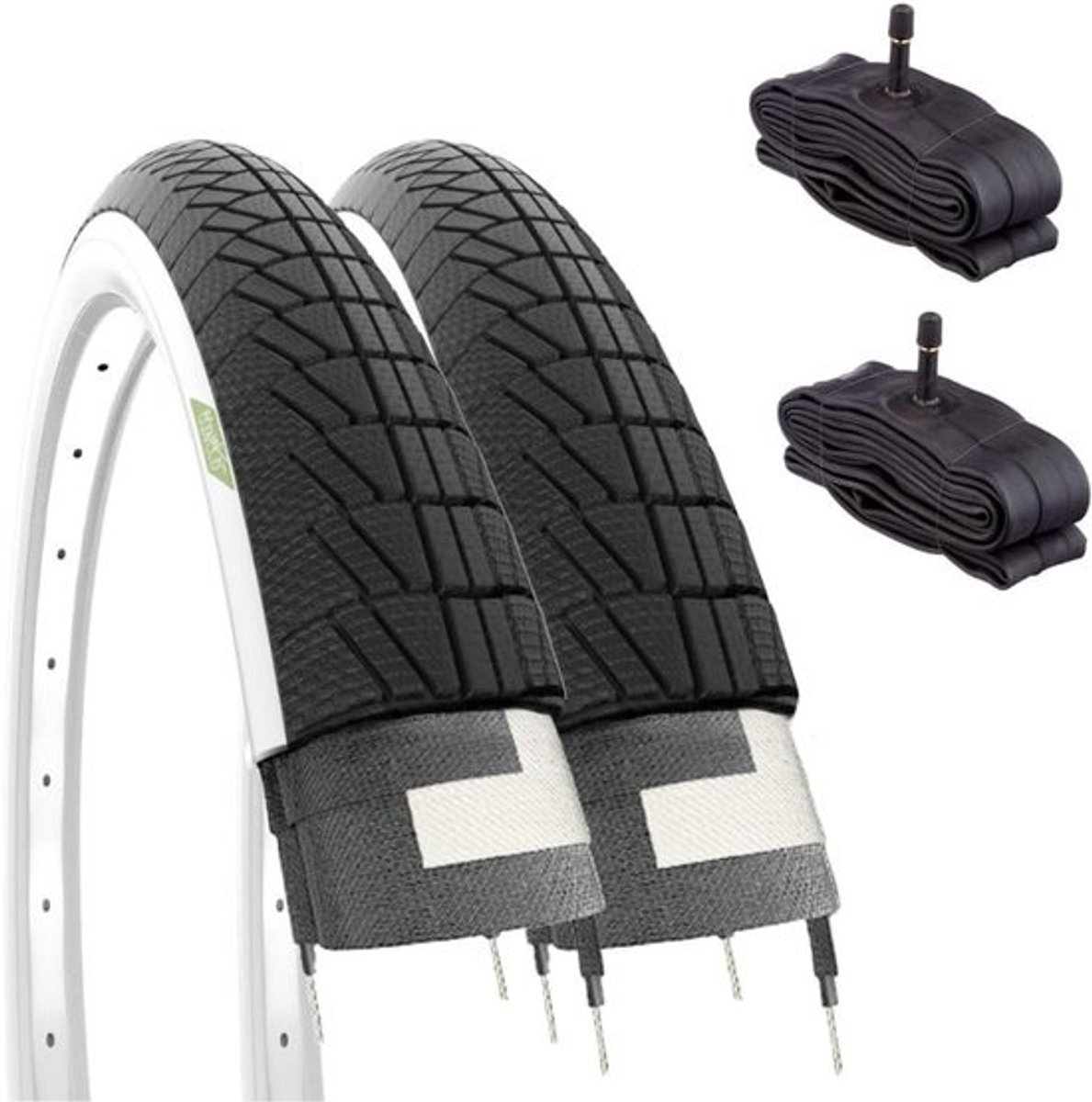 Fietsbanden Set - Banden Binnenbanden - Stadsfiets Onderhoud - Amerikaanse Ventiel - 20 x 1.75 - Zwart Wit