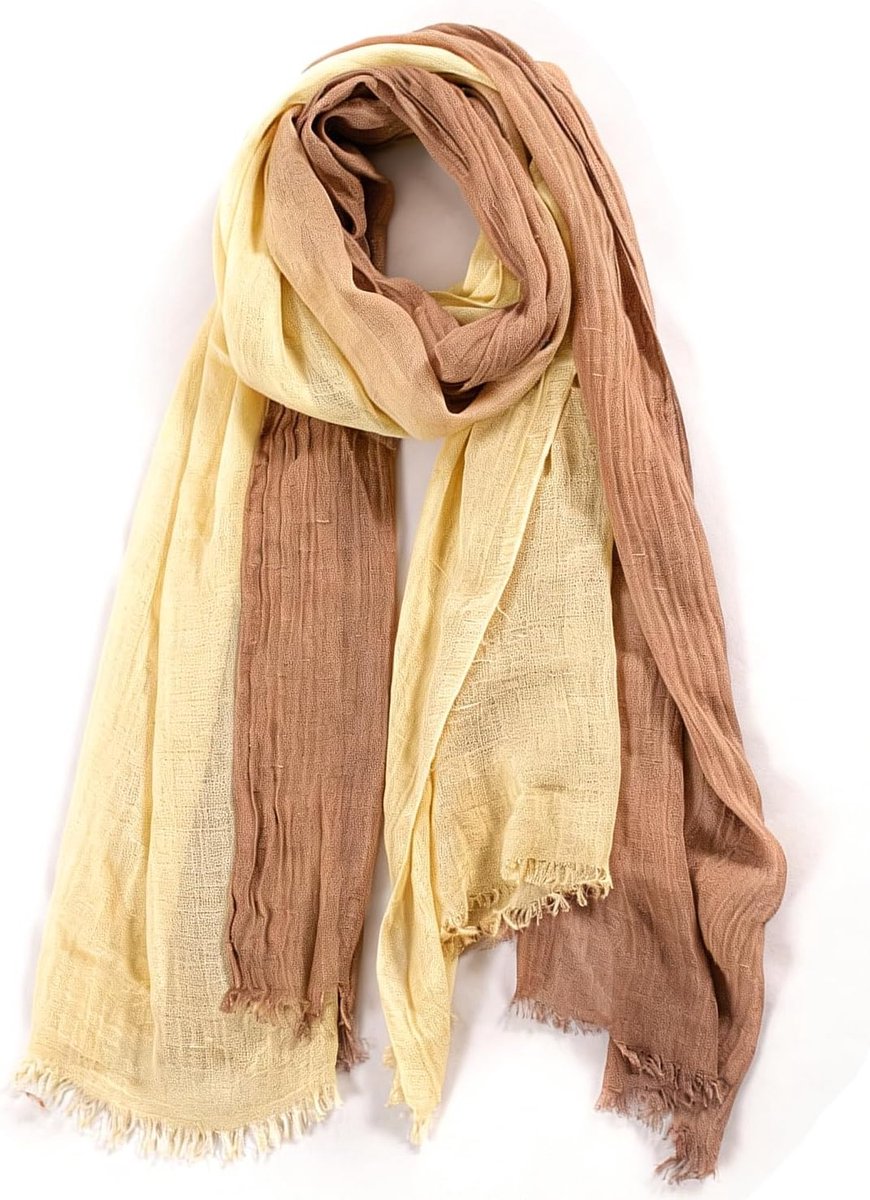 Linnen Damessjaal 180x85 cm, Lichtgewicht Pashmina met Kleurverloop, Zachte Ademende Sjaal voor Dames, Khaki-Geel