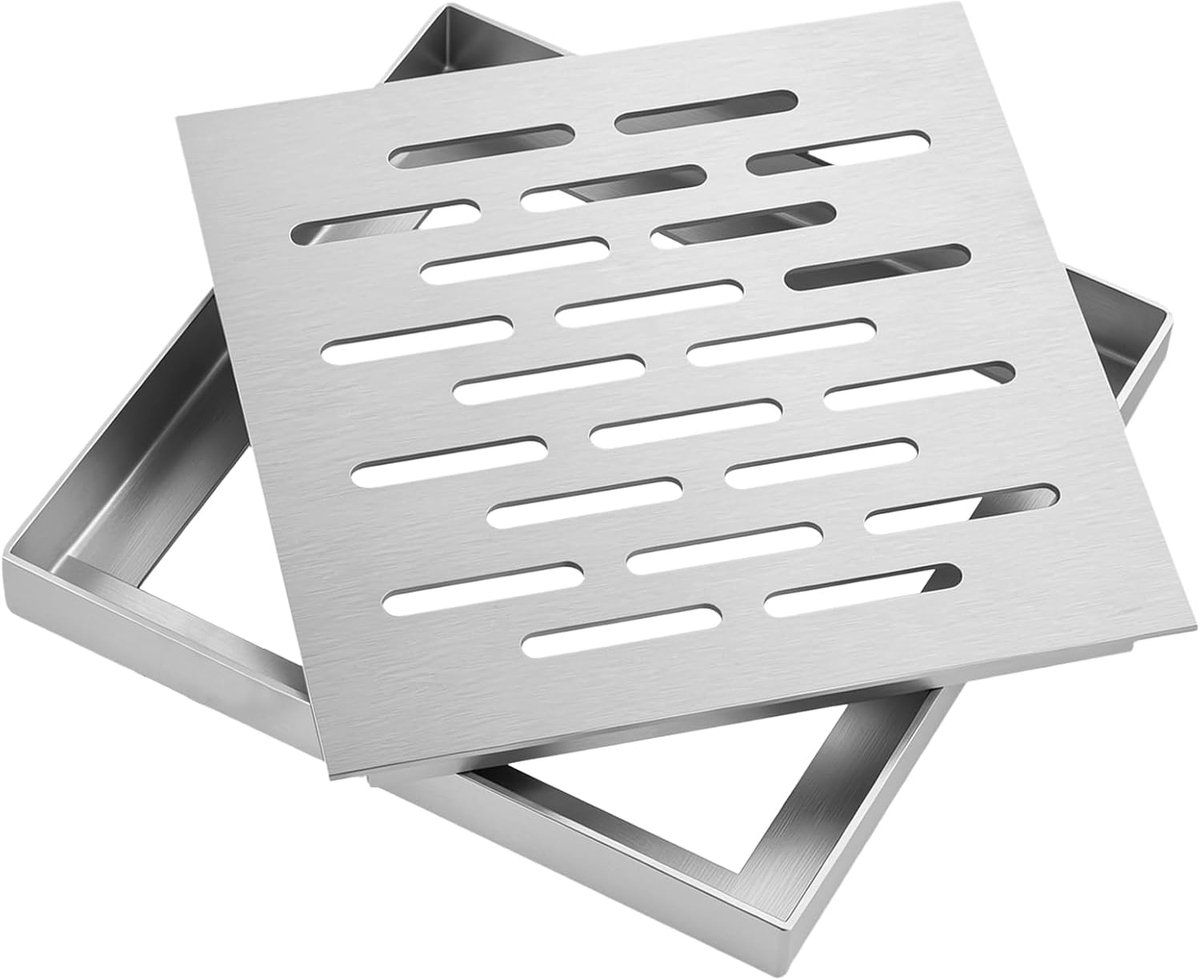 Bodemafvoer met frame, vierkant, vloerafvoerafdekking, antislip, afvoerrooster, afvoerafdekking voor buiten, badkamer, tuin, terras