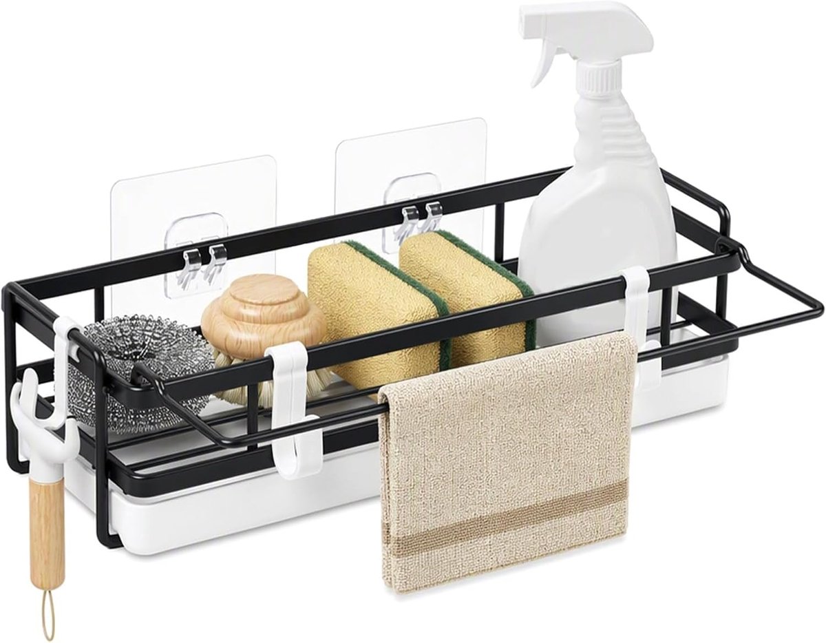 Gootsteenorganizer met afwasdoekhouder, zwart
