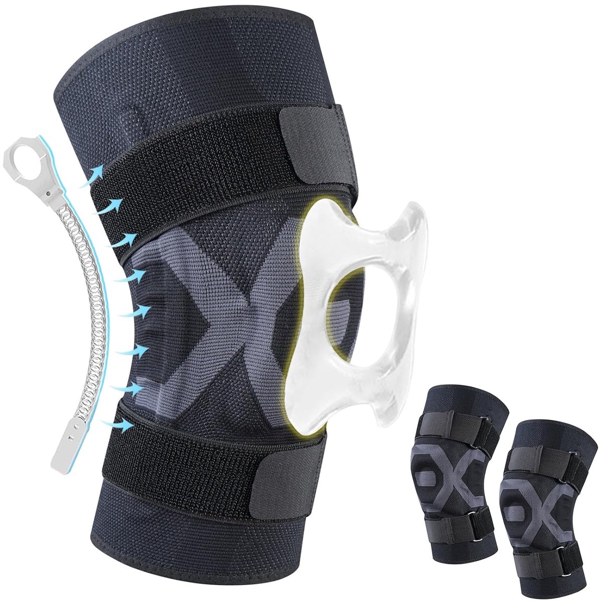 Sportkniebandage, kniebeschermers, squat, verstelbaar, ademend, ondersteuning voor artritis, fitness, gewrichtspijn, zwart, maat L