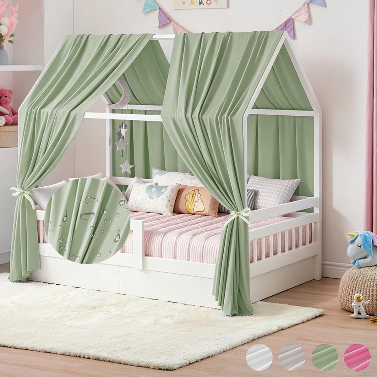 2 stuks huisbedhemel, huisbed, mousseline hemelbed, gordijnen, huisbed, gordijn voor huisbedden, kinderkamer, decoratie, stoffen luifel voor meisjes en jongens, baldakijn, kinderbed, 270 x 67 cm (h x