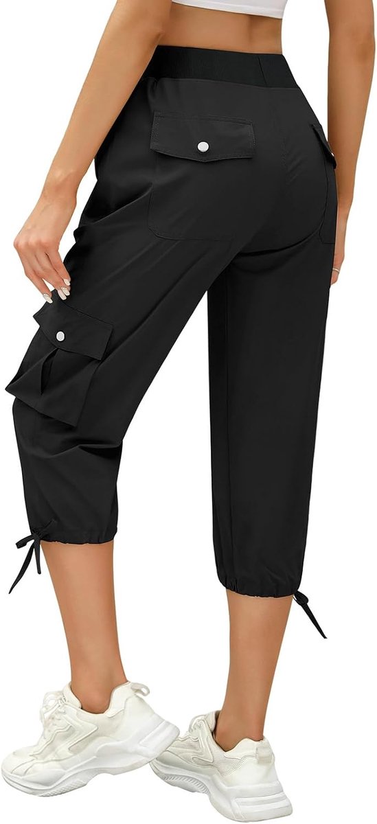 Heekpek Capribroek voor dames, 3/4 broek, lichte comfortabele zomerbroek, korte cargobroek, casual, capri, joggingbroek voor dames, 3/4 met elastische tailleband en 6 zakken