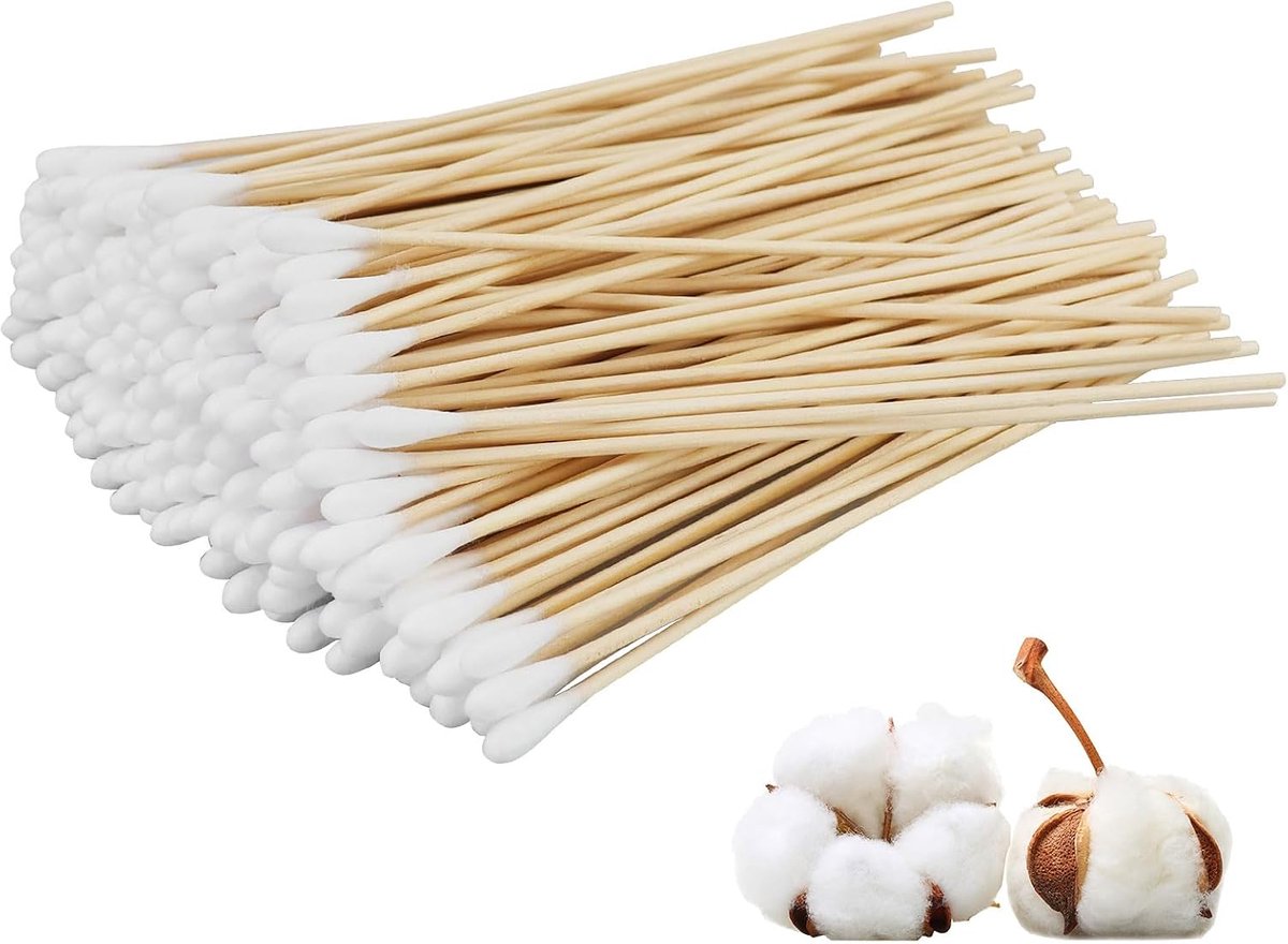 Wattenstaafjes met lange kop, 15 cm, lange oorkussentjes, reinigingspads van hout met grote kop, voor make-up, reiniging, wenkbrauwen, schoonheid, nagels, 200 stuks