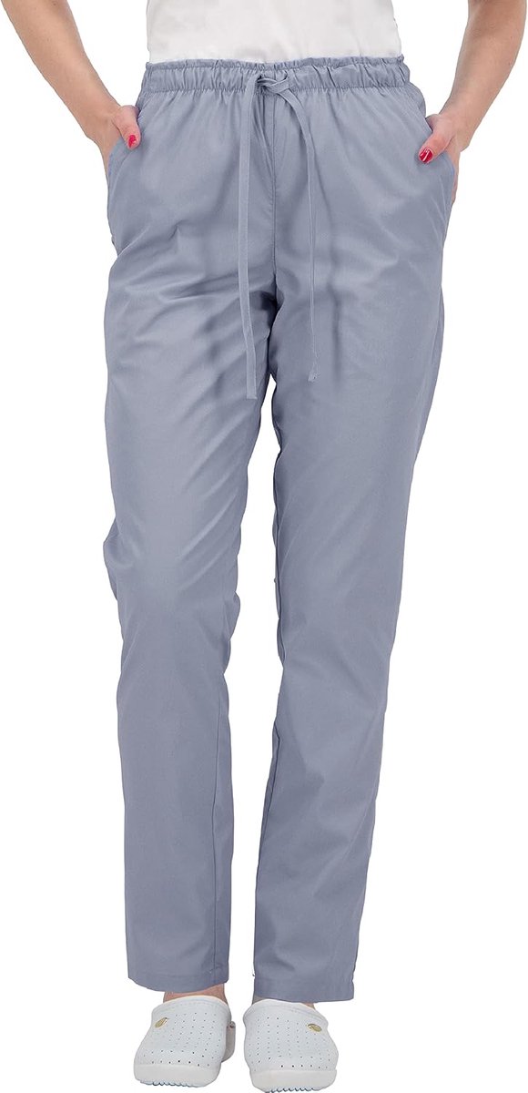 Medische slipbroek, werkbroek, meerdere zakken, uniseks, met elastische tailleband en achterzakken, ziekenhuis, uniformbroek met gemiddelde taille en elastische tailleband