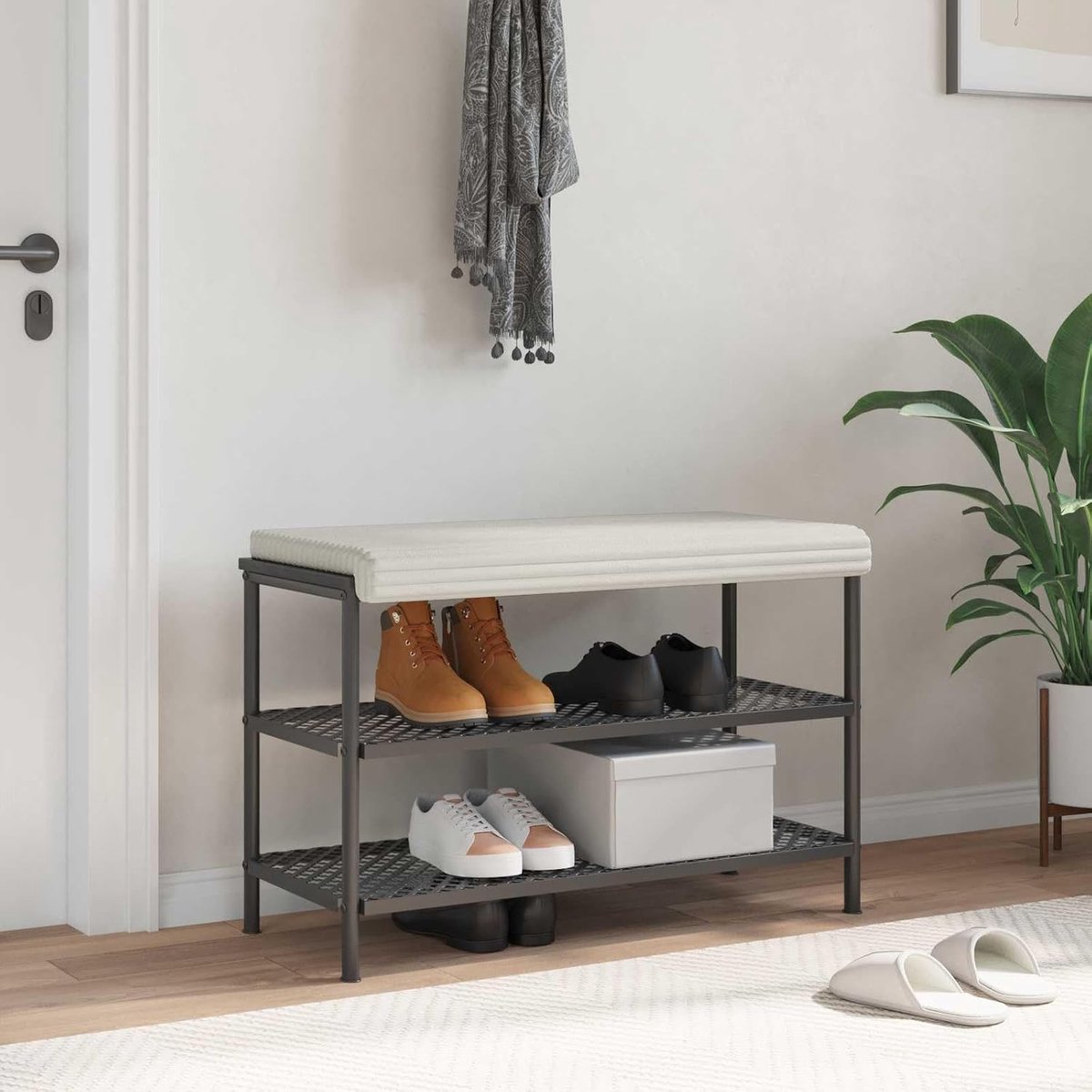 Pluche corduroy crème diepte 35 cm met houten frame