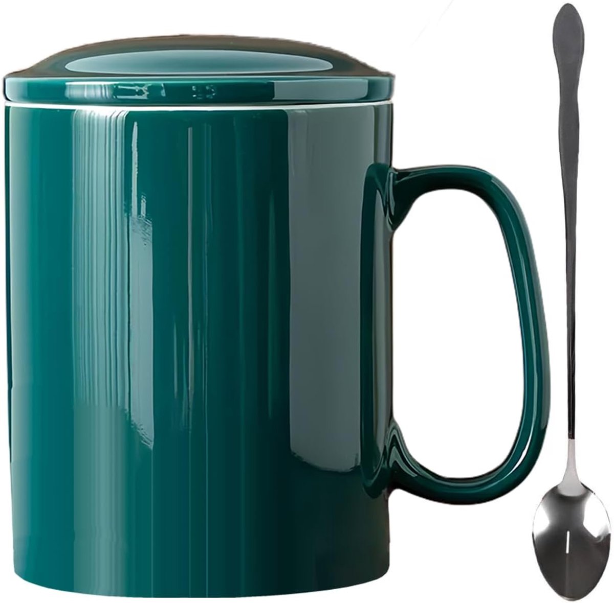 1000 ML Extra Grote Keramische Mok met Deksel en Lepel, Groen