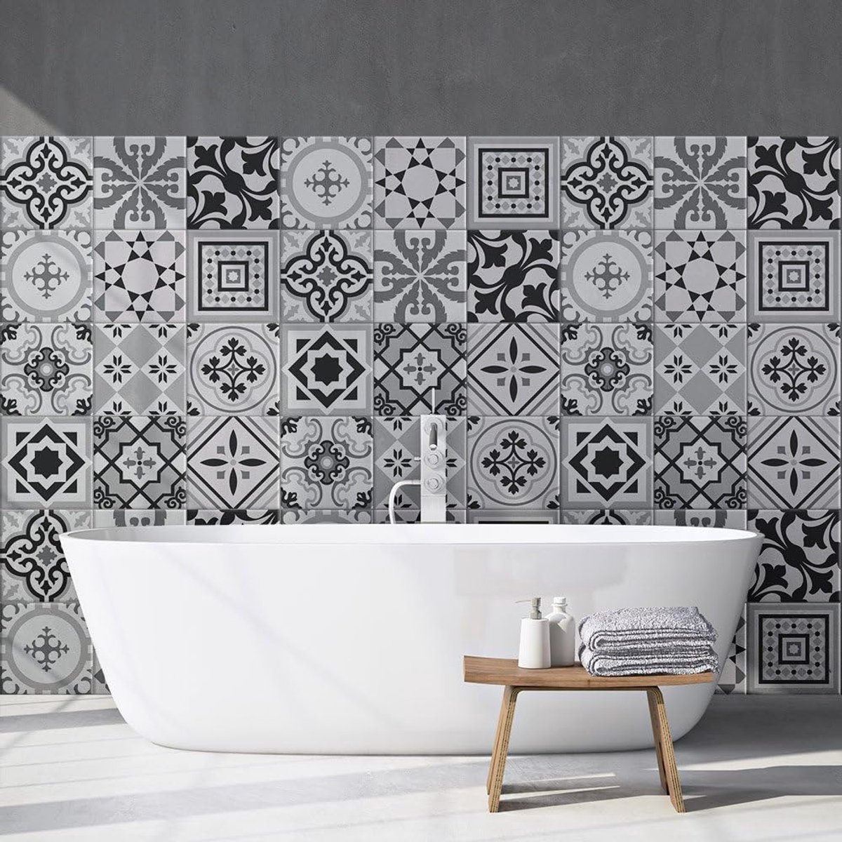 Tegelstickers Badkamer en Keuken 24 Pcs 10x10 cm - PS00096 Wanddecoratie van PVC Waterbestendig Tegels Mozaïek Cementtegels in Azulejos-stijl