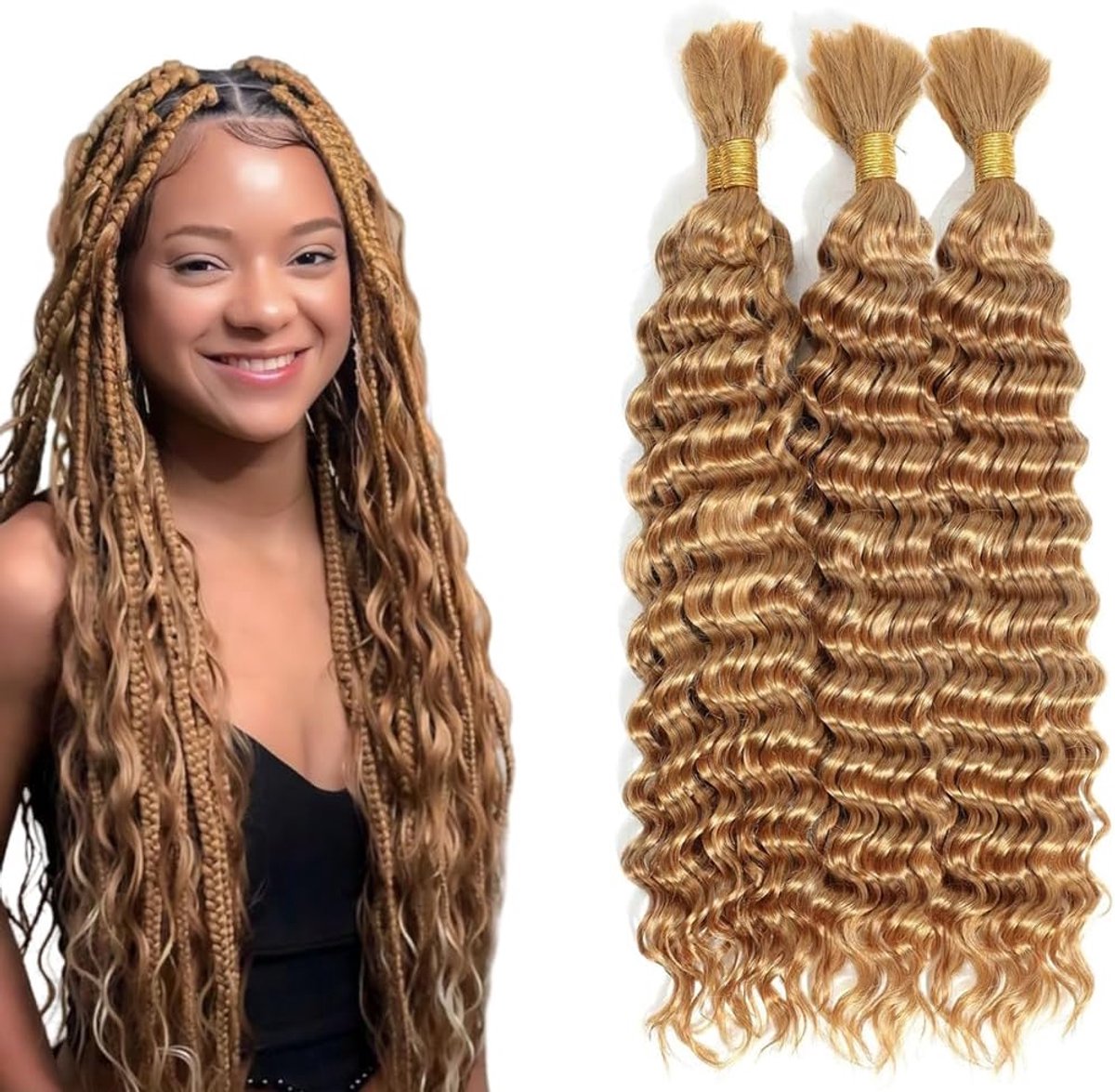 Wave Bulk hair for Braiding #27 Honey Blonde Menselijk haar No Weft Premium Braiding Hair Extensions for Boho Braids With Minimal Tangle 3 Bundles/Pack 12 12 12 Inch