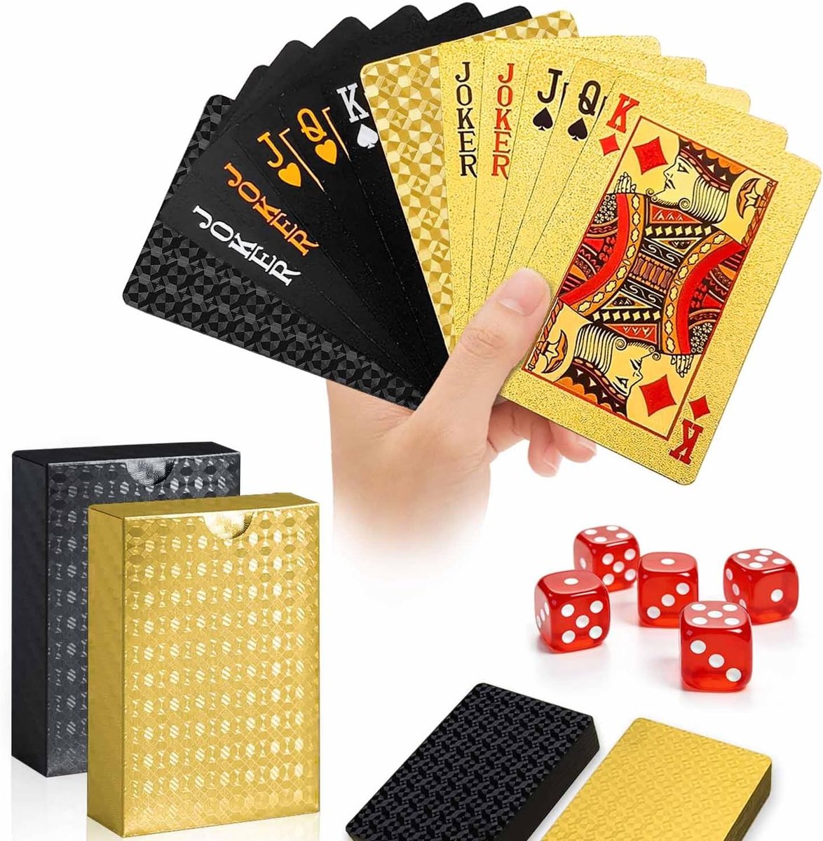 2-pack waterbestendige plastic speelkaarten, luxe kaartenset met goud en zwart diamanttextuur, waterbestendige pokerkaarten voor pool- en strandfeesten, ideaal voor Blackjack, Tarot