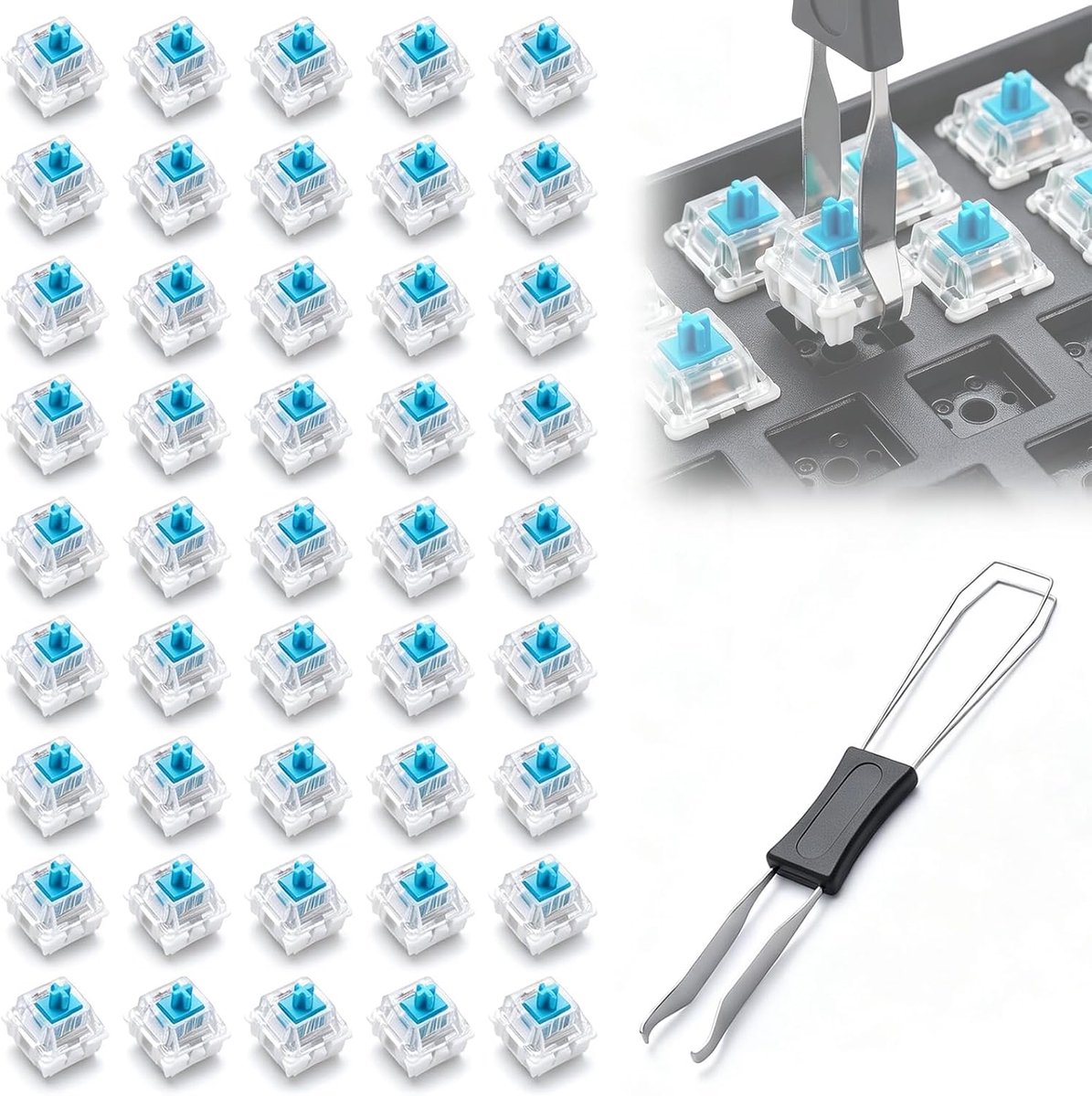 45 stuks klik-toetsenbordschakelaars met trekker, 3-polige stofdichte klikschakelaars voor mechanisch toetsenbord, geschikt voor gaming-toetsenbord en pc-accessoires, betrouwbaar en duurzaam