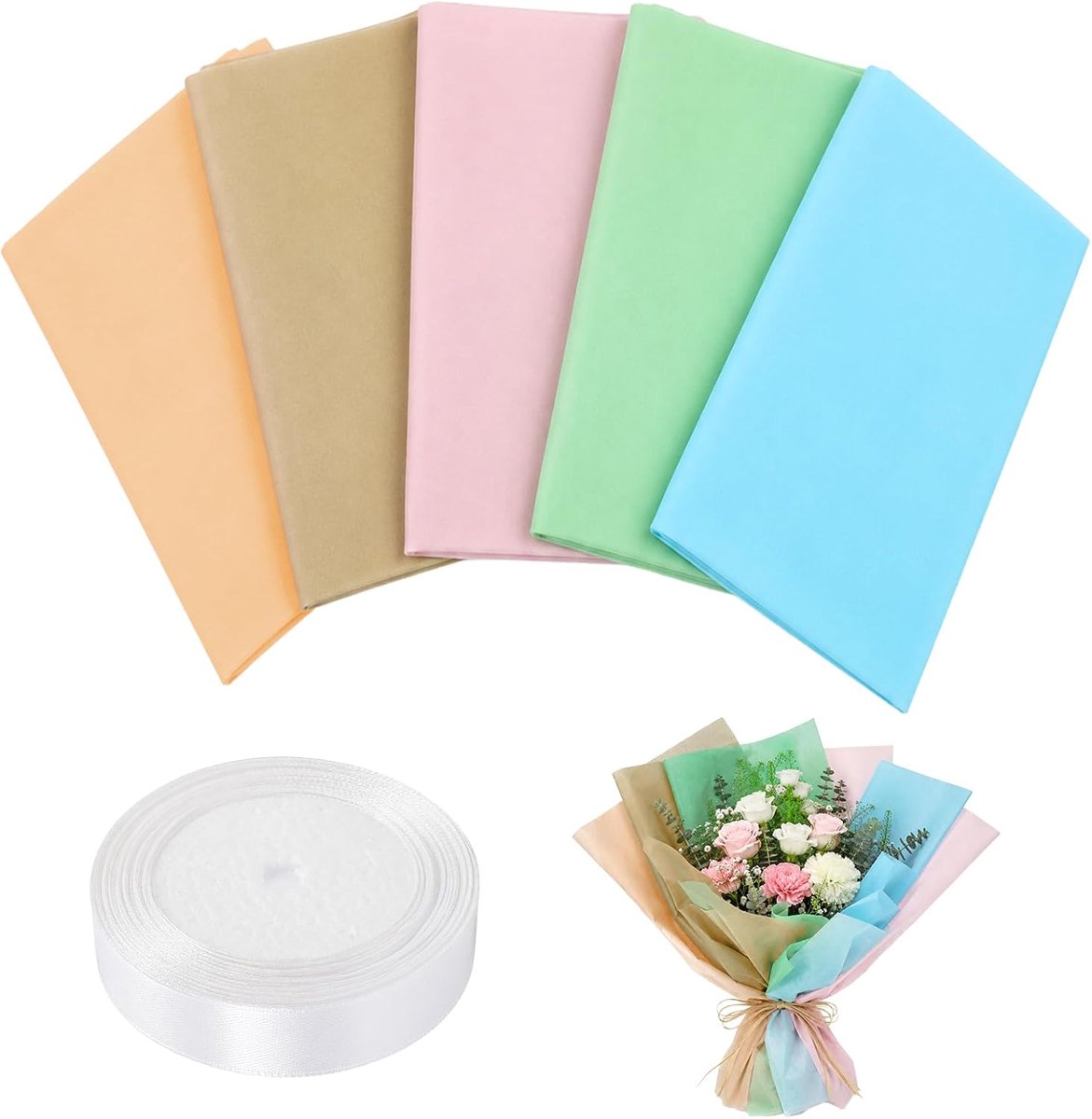 Zijdepapier, 50 x 70 cm, zijdepapier, verpakkingspapier, kleurrijk voor bruiloft, verpakking, doe-het-zelf, knutselen, geschenken (5 kleuren)