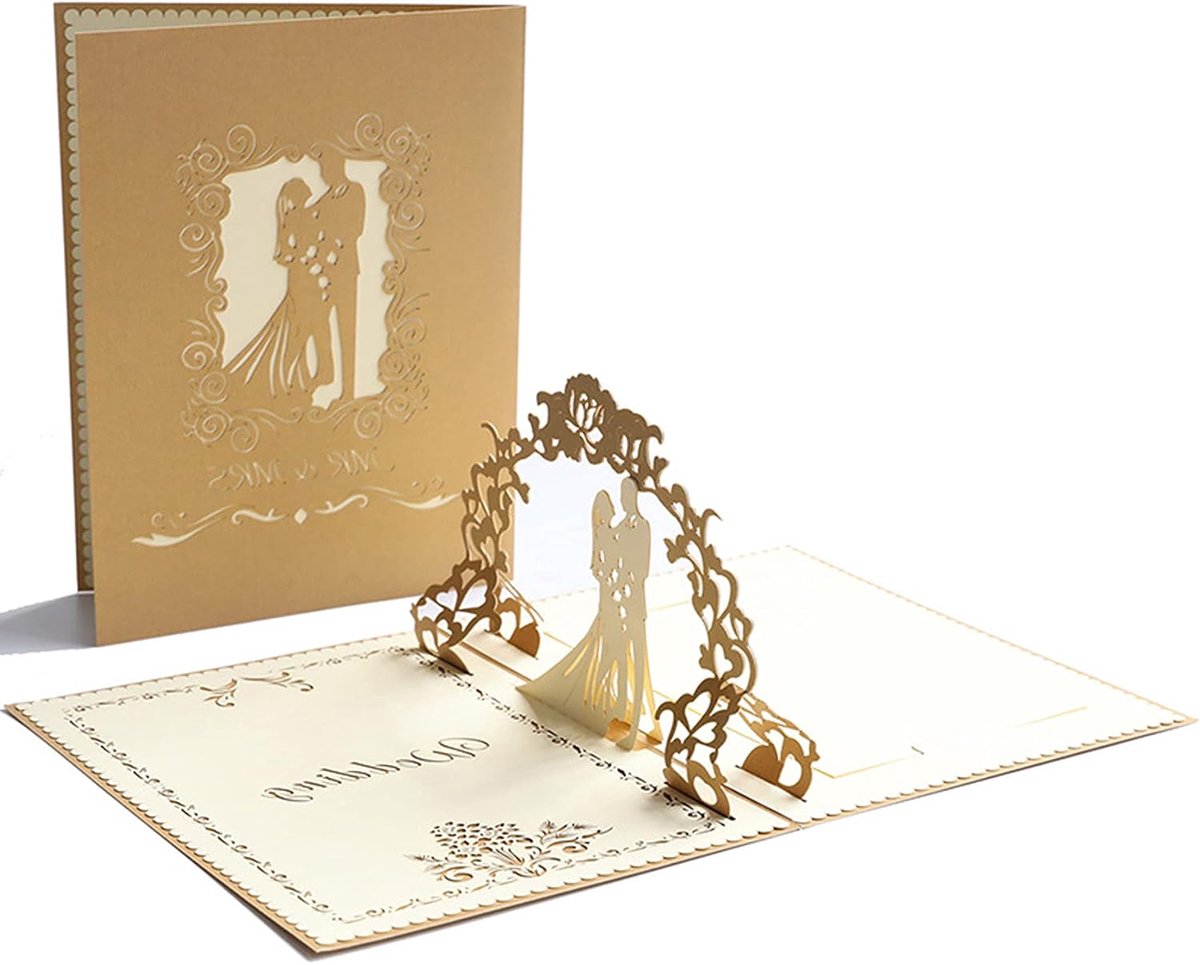 Kaart, met envelop kaart, 3D-kaart, trouwkaart, verjaardagskaart, huwelijk, voor koppels, bruid, bruiloft, verjaardag, Valentijnsdag
