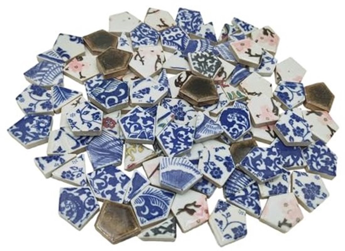Keramische Mozaïektegels - Gebroken Tegels - Ambachtelijke Projecten - Glad Oppervlak - 500g Pakket - Blauw Wit