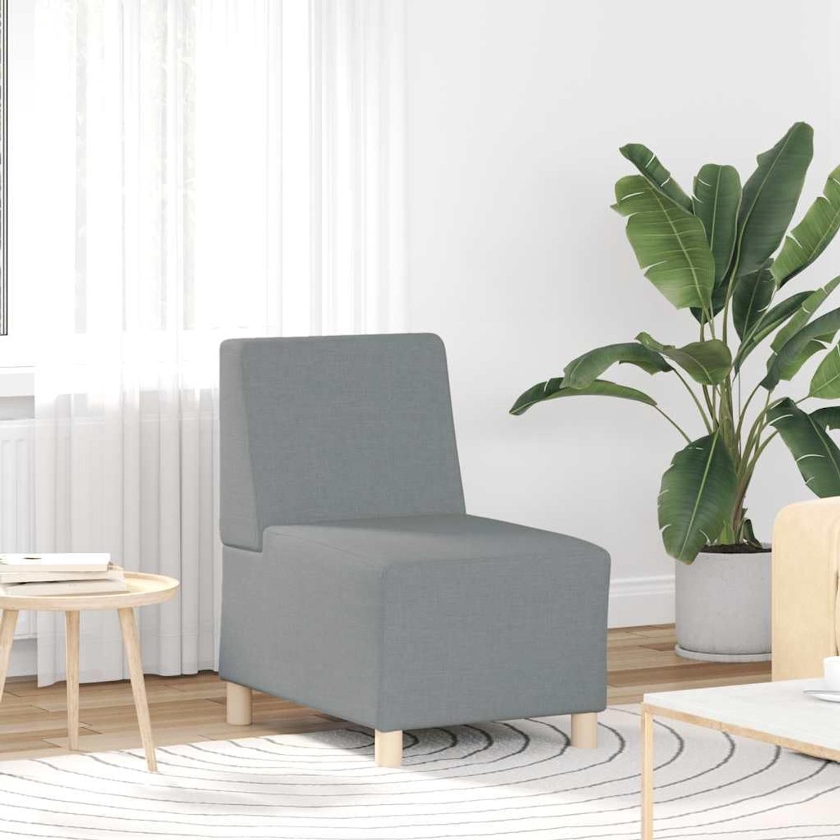 Bank zonder armleuningen lichtgrijs 55 cm stof polyesterweefsel met multiplex frame voor woonkamer slaapkamer studeerkamer ontvangstruimte