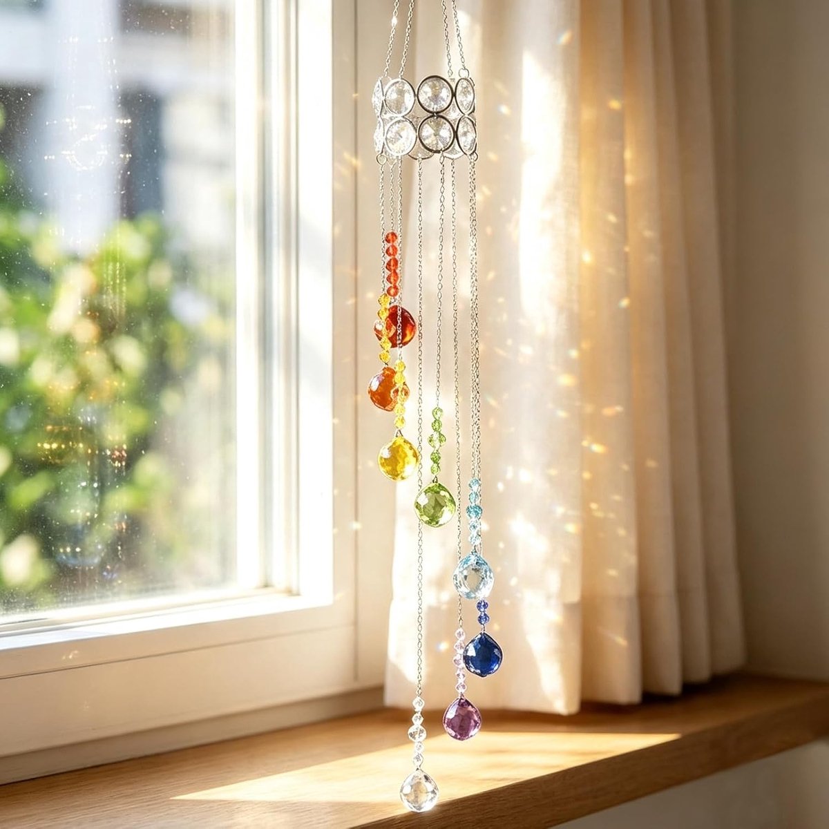 Zonnevanger kristal raamdecoratie, zilveren metalen ketting gekleurde hanger