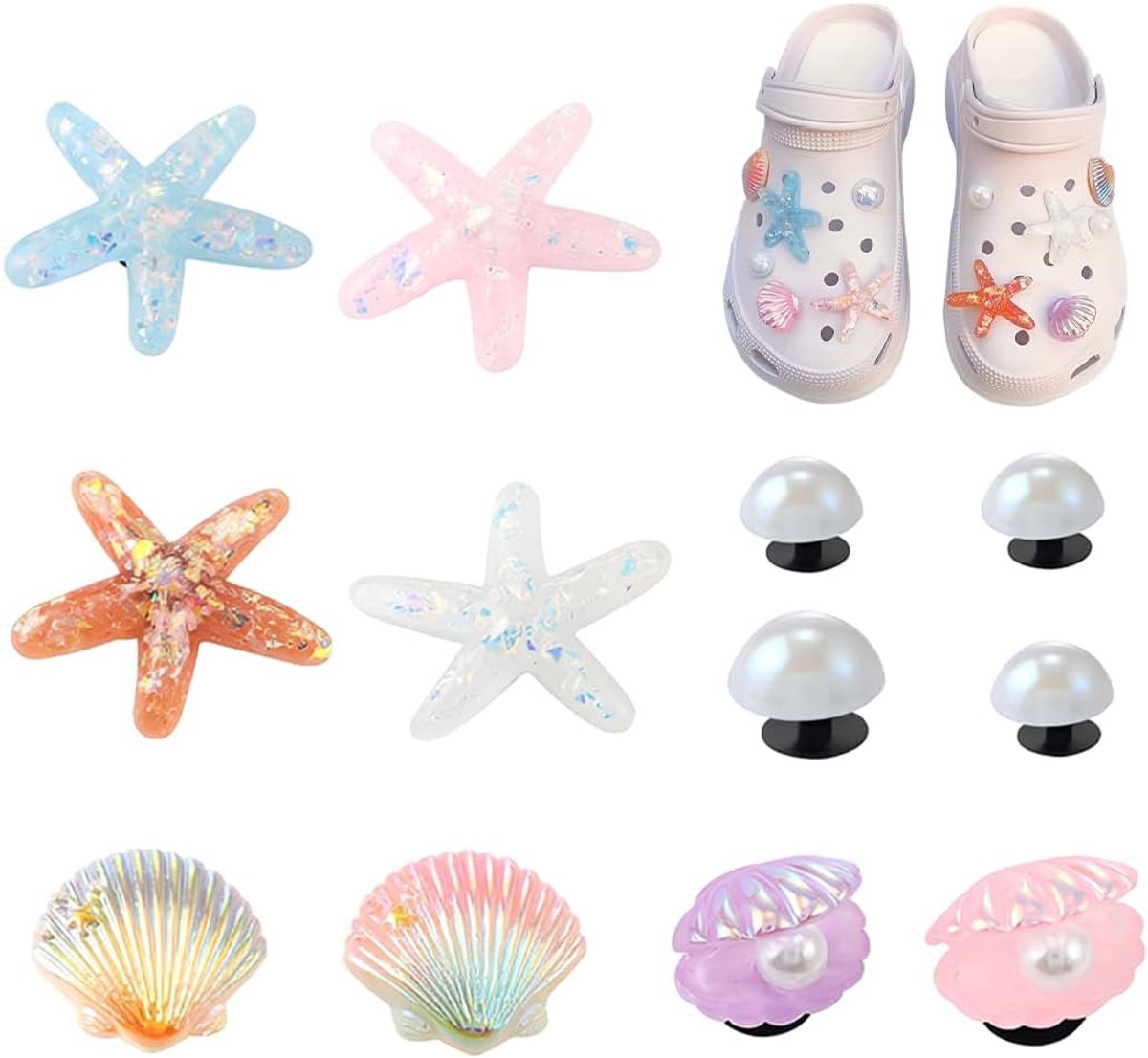 12-delige talismanen voor zeesterrenklommen en plastic schelpen voor de decoratie van zomerklompenen en sandalen