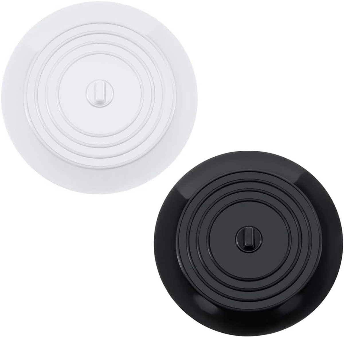 Badkuipstop van siliconen, 2 stuks, wit en zwart, gootsteenstop, keuken, douchestop, badkuipstop, wastafel, badkamer, afvoerplug plat