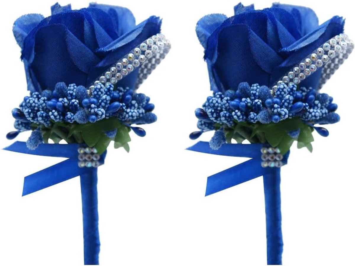 Kunstbloemen heren handgemaakte knoopsgat van zijde roze heren lijfje voor bruiloftsfeest, bal, bruiloftsaccessoires, decoratie (koningsblauw)
