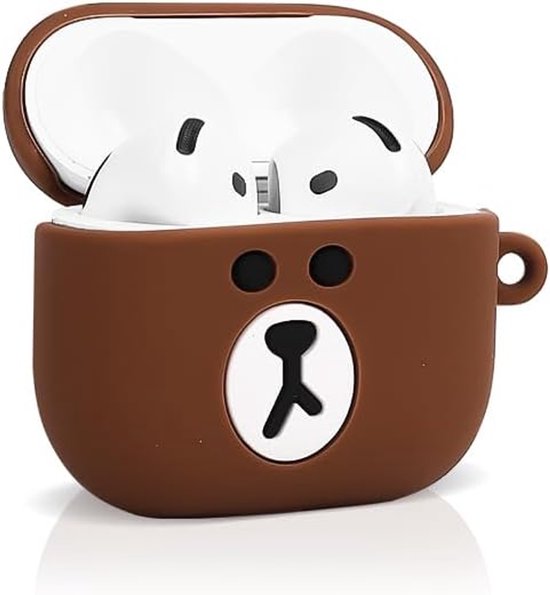 Compatibel met Apple Airpods 4 beschermhoesje grappig schattig cartoon hoesje met sleutelhanger (kleine bruine beer) — afbeelding 2
