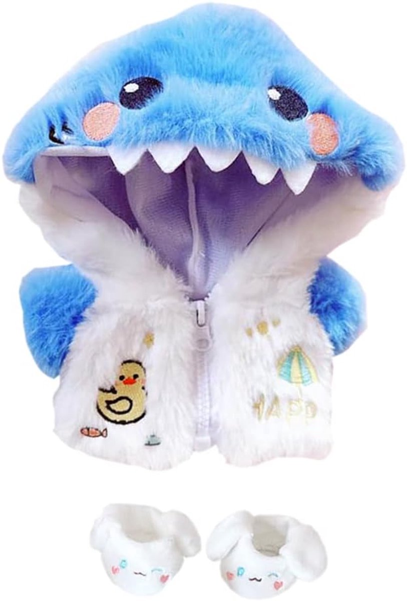 Niannyyhouse 20 cm grote pluche poppenkleding, blauwe haai-jas, capuchontrui, schoenen, 20,3 cm, poppenaccessoires, verkleedkleding (blauw)